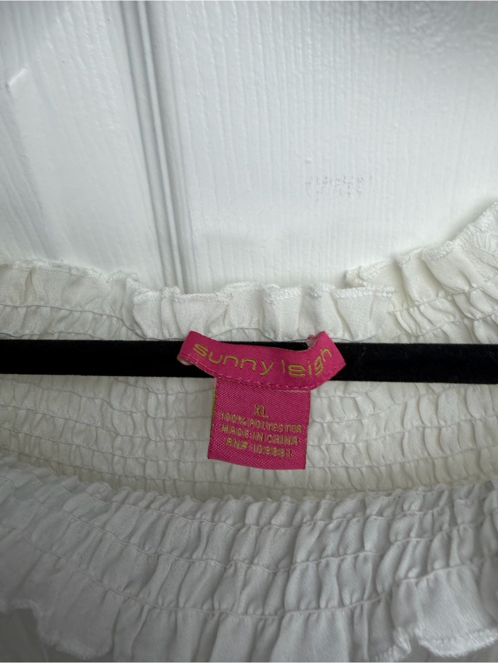 Sunny Leigh White Smocked Pleated off the shoulder top - Picture 2 of 3